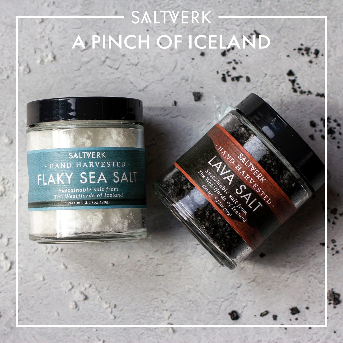 Saltverk Salt Gift Set- Includes 2 Jars - Flaky and Lava Sea Salts- Gourmet, Icelandic, Hand Harvested and Sustainably Made- 6.34 Oz Total