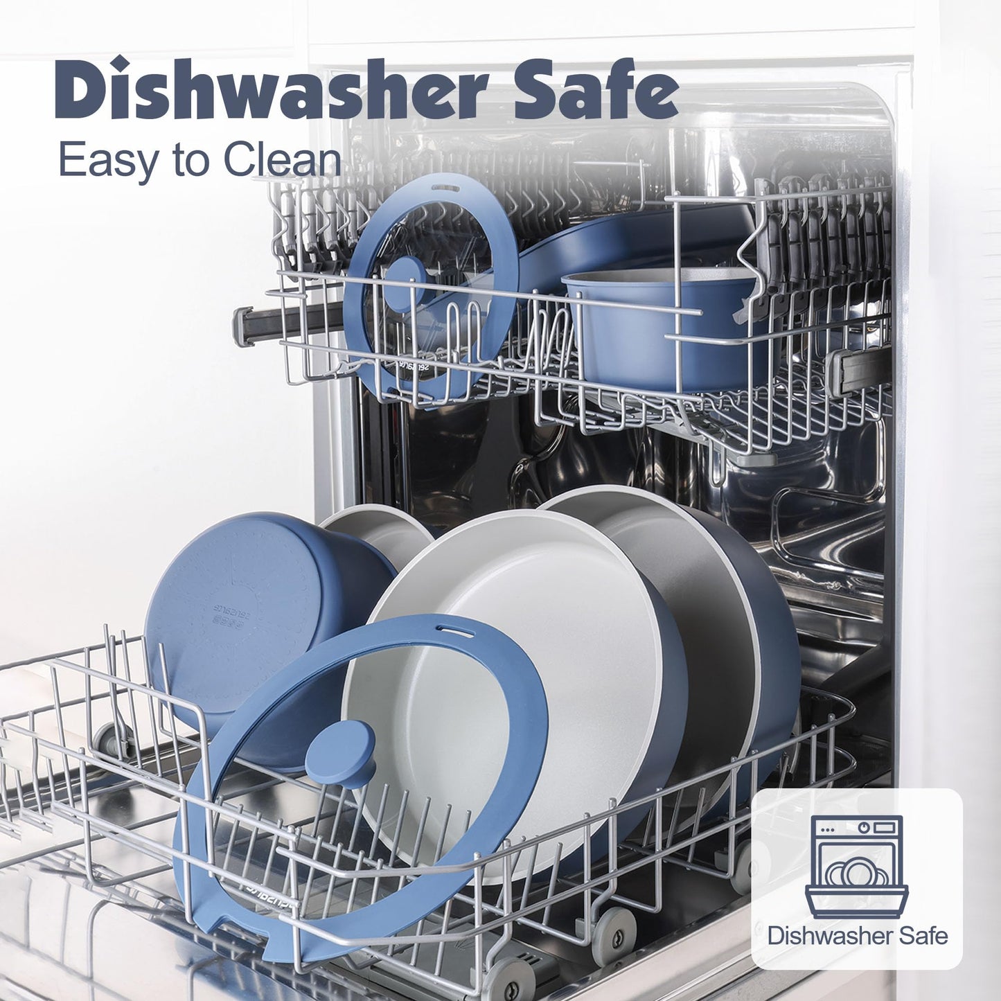 SENSARTE 17 Piece Ceramic Pots and Pans Set, Nonstick Detachable Handle Cookware, Induction Kitchen Cookware Set with Removable Handle, Dishwasher ＆ Oven Safe (Navy)