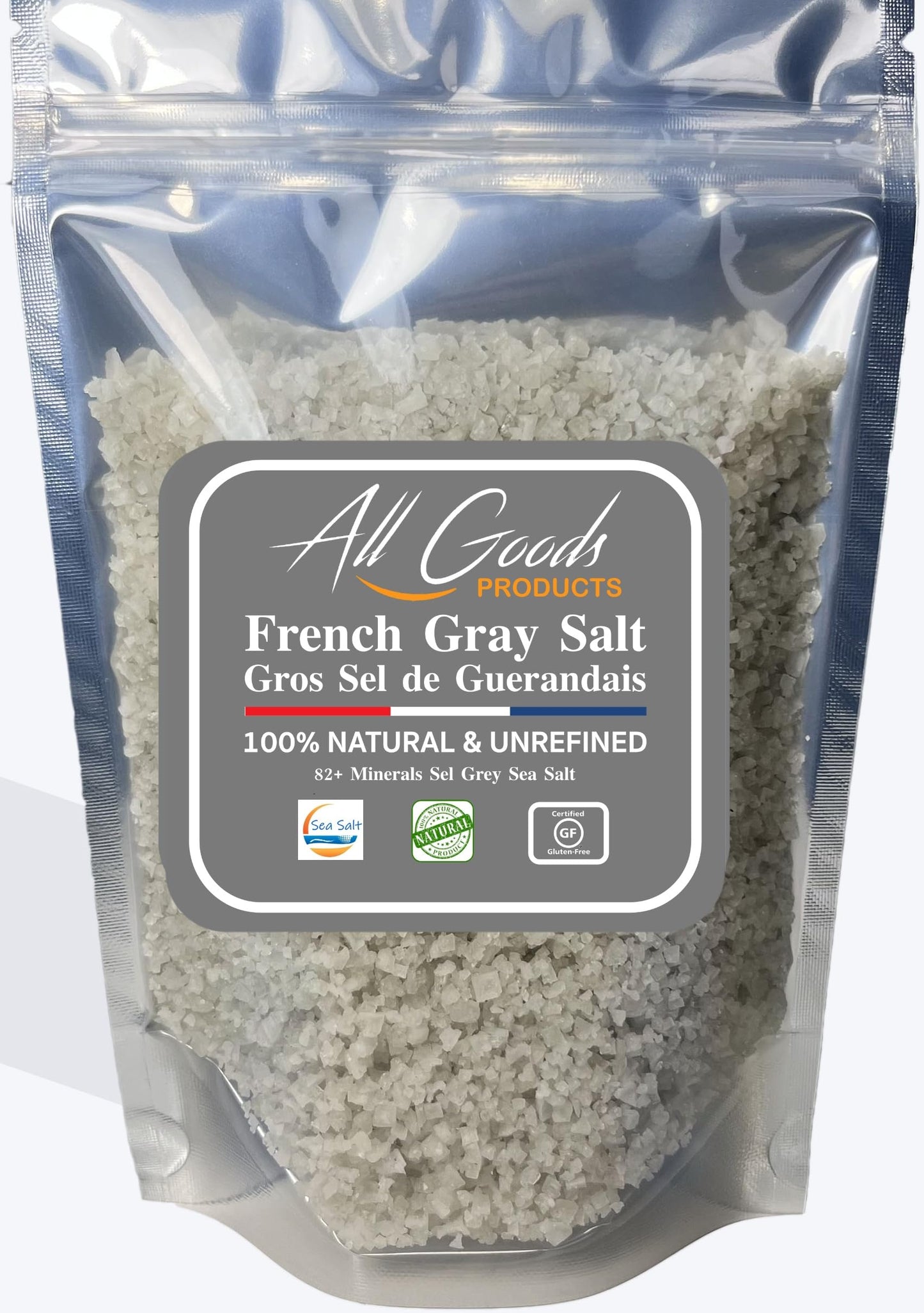All Goods Mineral Grey Sea Salt – Coarse 12oz, 82 Minerals, French Gray Salt Hand-Harvested, Les Guérandais, Unrefined.