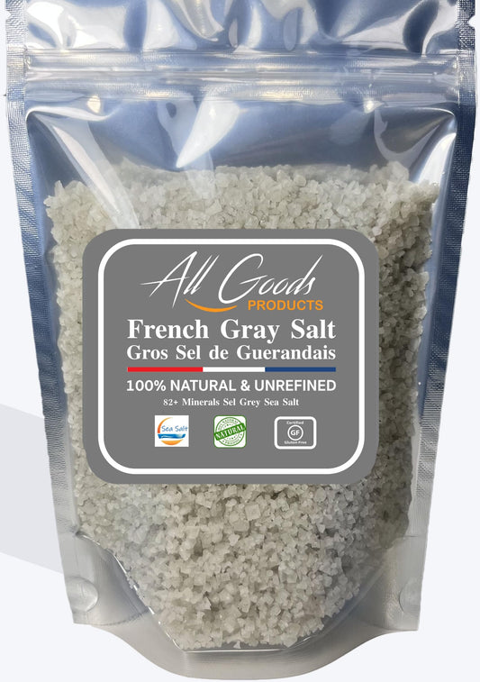 All Goods Mineral Grey Sea Salt – Coarse 12oz, 82 Minerals, French Gray Salt Hand-Harvested, Les Guérandais, Unrefined.