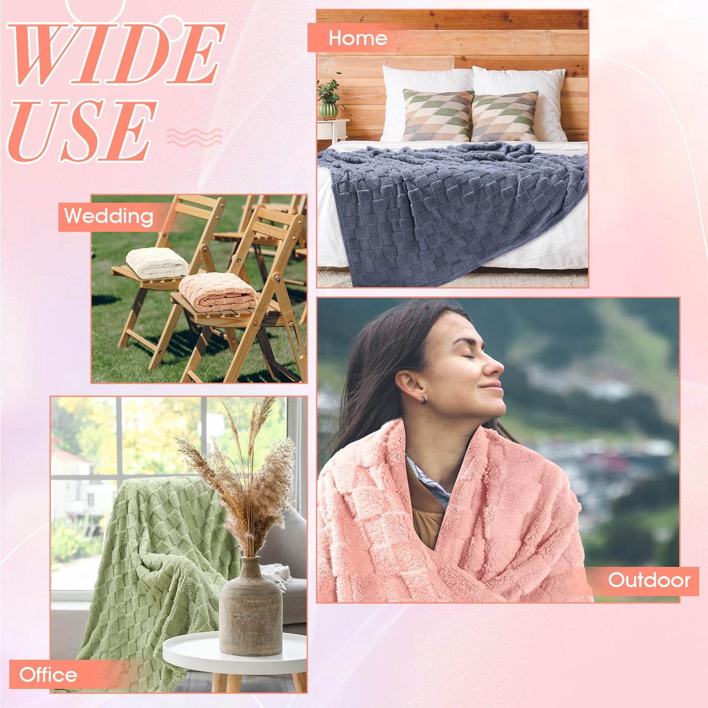 Buryeah 6 Pack Fleece Throw Blankets Bulk, 50 x 60 Inches Soft 3D Checkered Jacquard Flannel Warm Plush Blankets for Couch Sofa Bed Wedding and Employee Appreciation Gifts (Mixed Color)