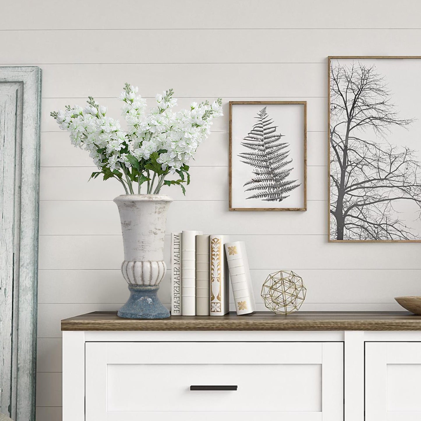 Fake Flowers Artificial Flowers Delphinium Fake Flowers 23.6” Long Stem Artificial Flowers for Tall Vase Silk Flowers for Home Decor Indoor Wedding Aisle Decoration Spring Flowers (White) 8Pcs