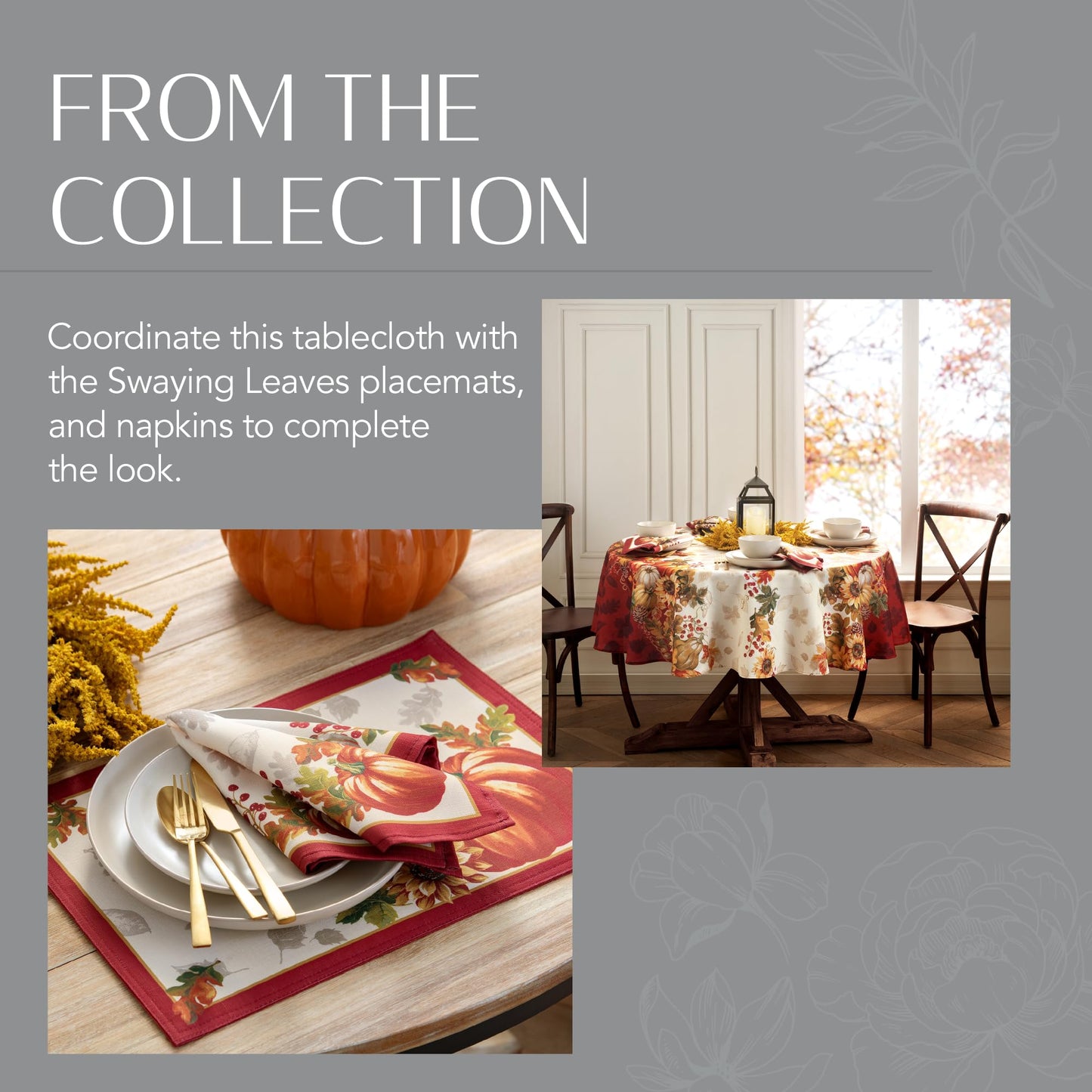 Elrene Home Fashions Swaying Leaves Bordered Fall, Seasonal and Holiday Tablecloth, 60" x 144" Oblong/Rectangle, Multi