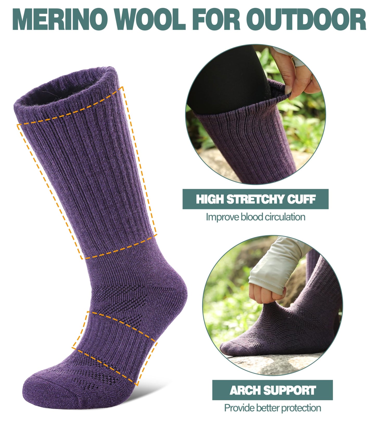 LANLEO Merino Wool Hiking Socks for Women Men Thermal Winter Warm Thick Cushion Moisture Wicking Crew Work Boot Socks 5 Pairs Solid Color A,Medium