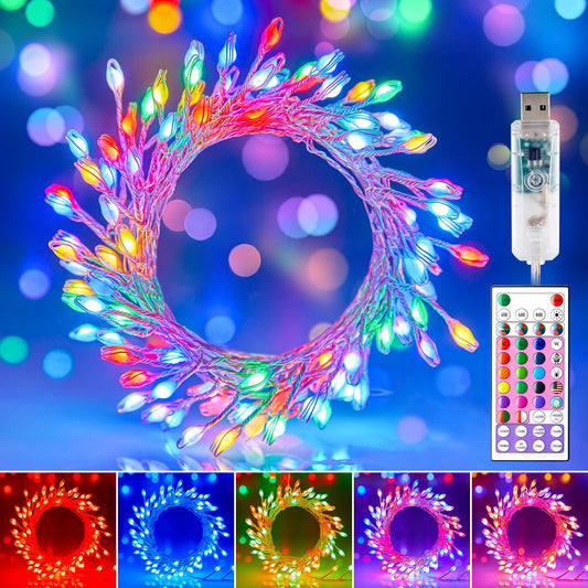 Moonflor 10FT Fairy Lights Color Changing - 100 LED 22 Colors Cluster Fairy Lights with Remote, Firecracker String Lights with 12 Modes, Halloween Fairy Lights for Bedroom Indoor Classroom Christmas