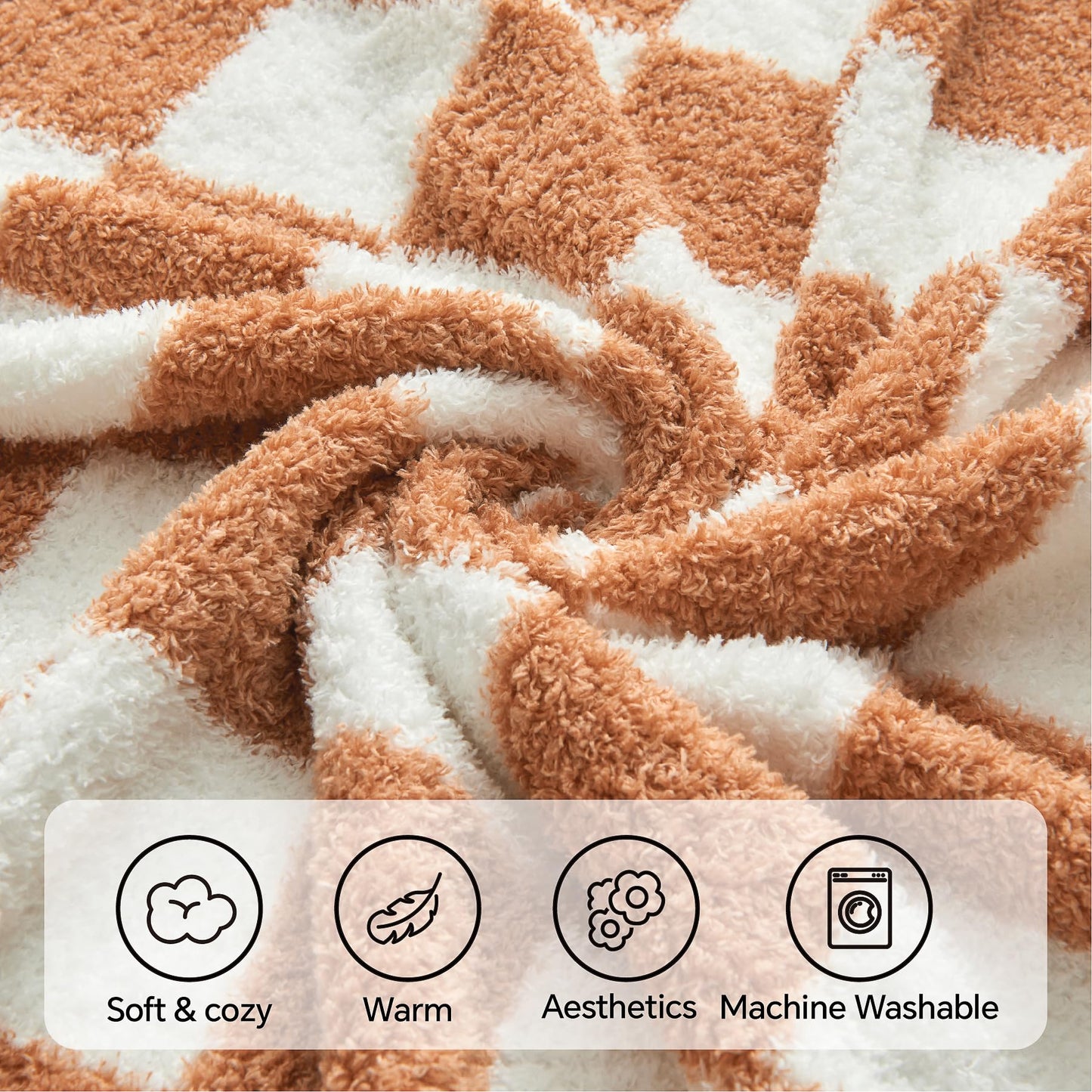 BEDELITE Checkered Blanket - Reversible Soft Cozy Fuzzy Blanket, 350GSM Warm Fluffy Throw Blanket for Couch, Bed, Travel (Khaki, 50" x 60")