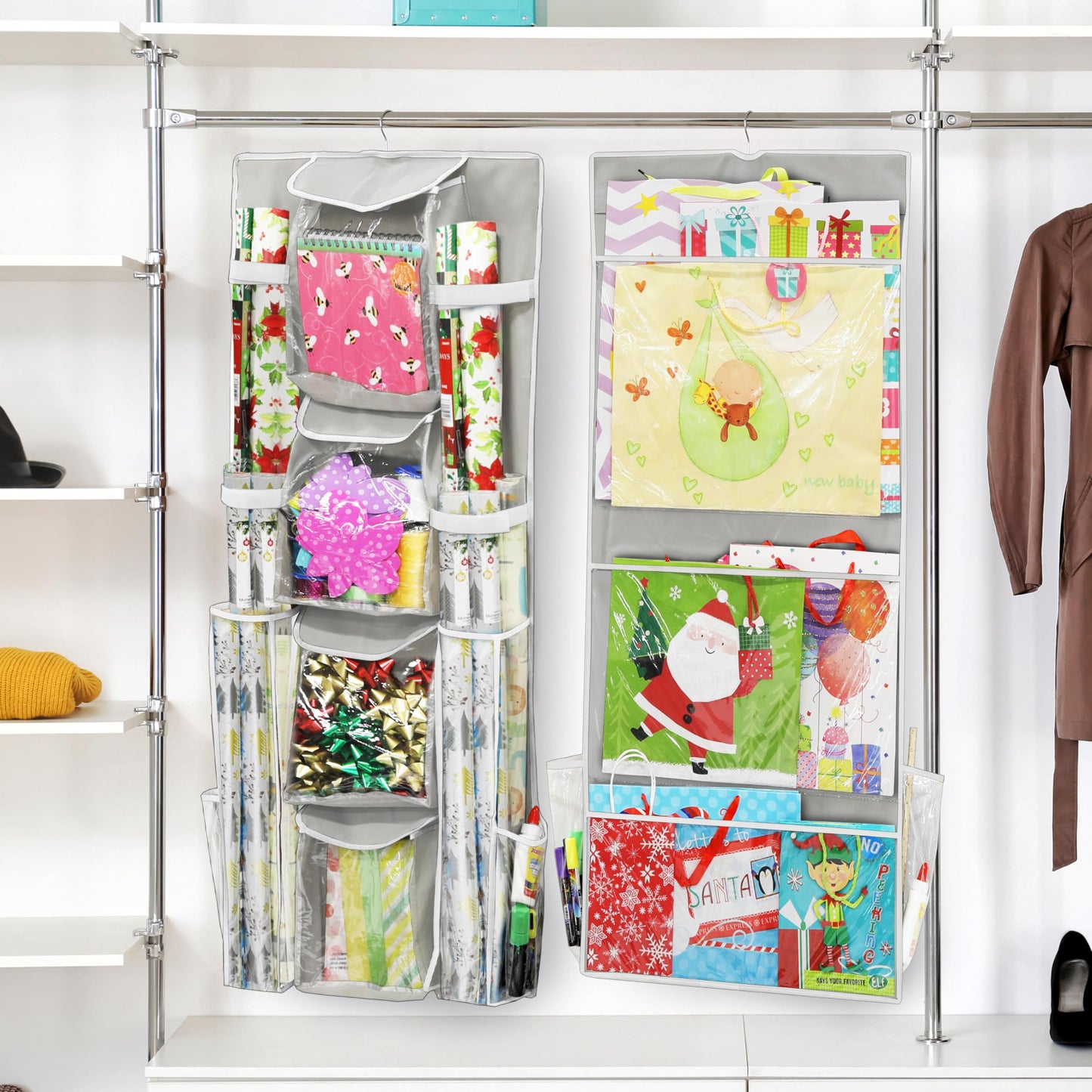 Simple Houseware Double-Sided Hanging Gift Wrap Organizer Storage Pockets, (Set of 1)