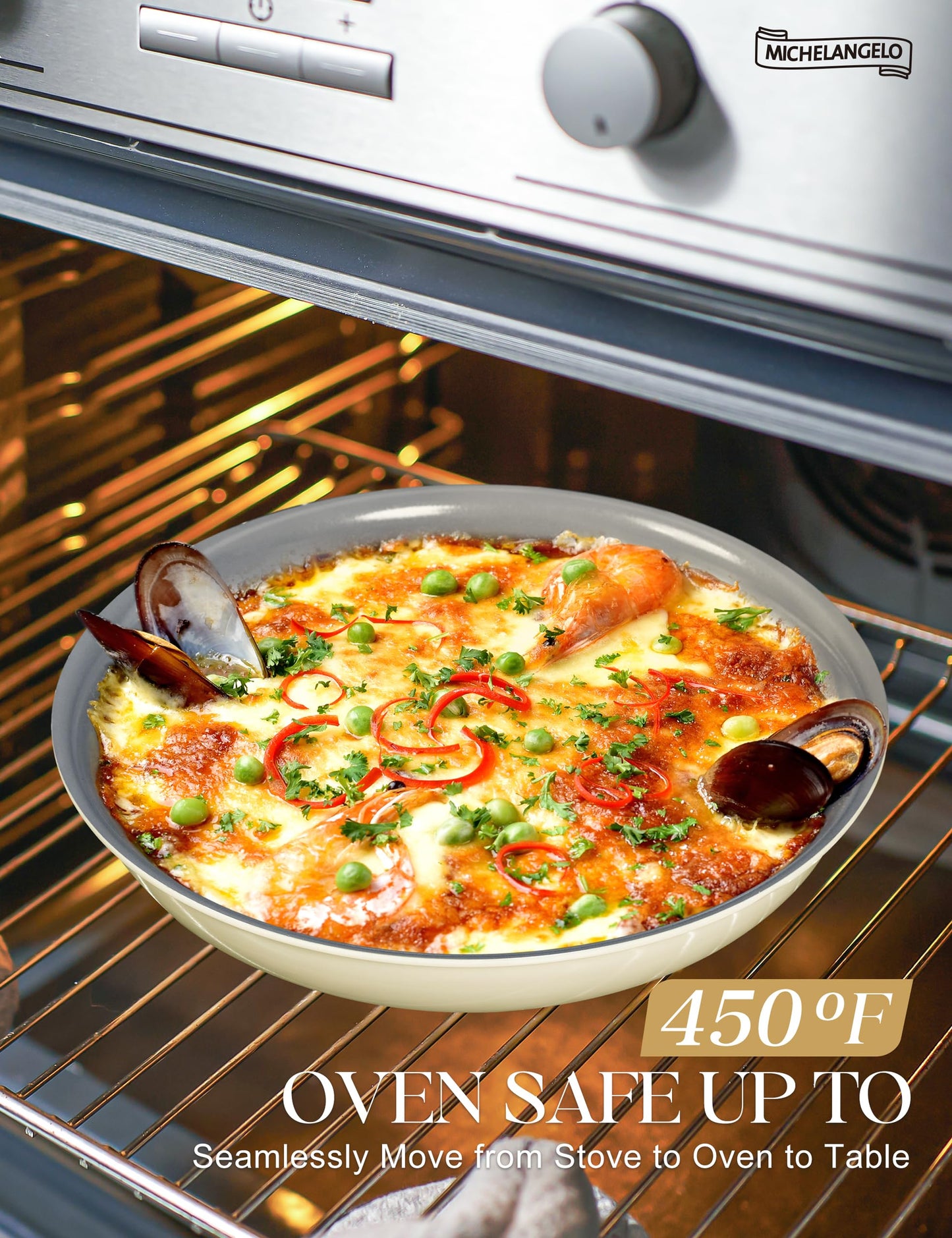 MICHELANGELO Ceramic Frying Pan Set, 8" 9.5" and 11" Fry Pans with Removable Handle, Nonstick Skillet Sets with Non Toxic Coating, PFOS & PFOA Free, Induction Compatible, Beige