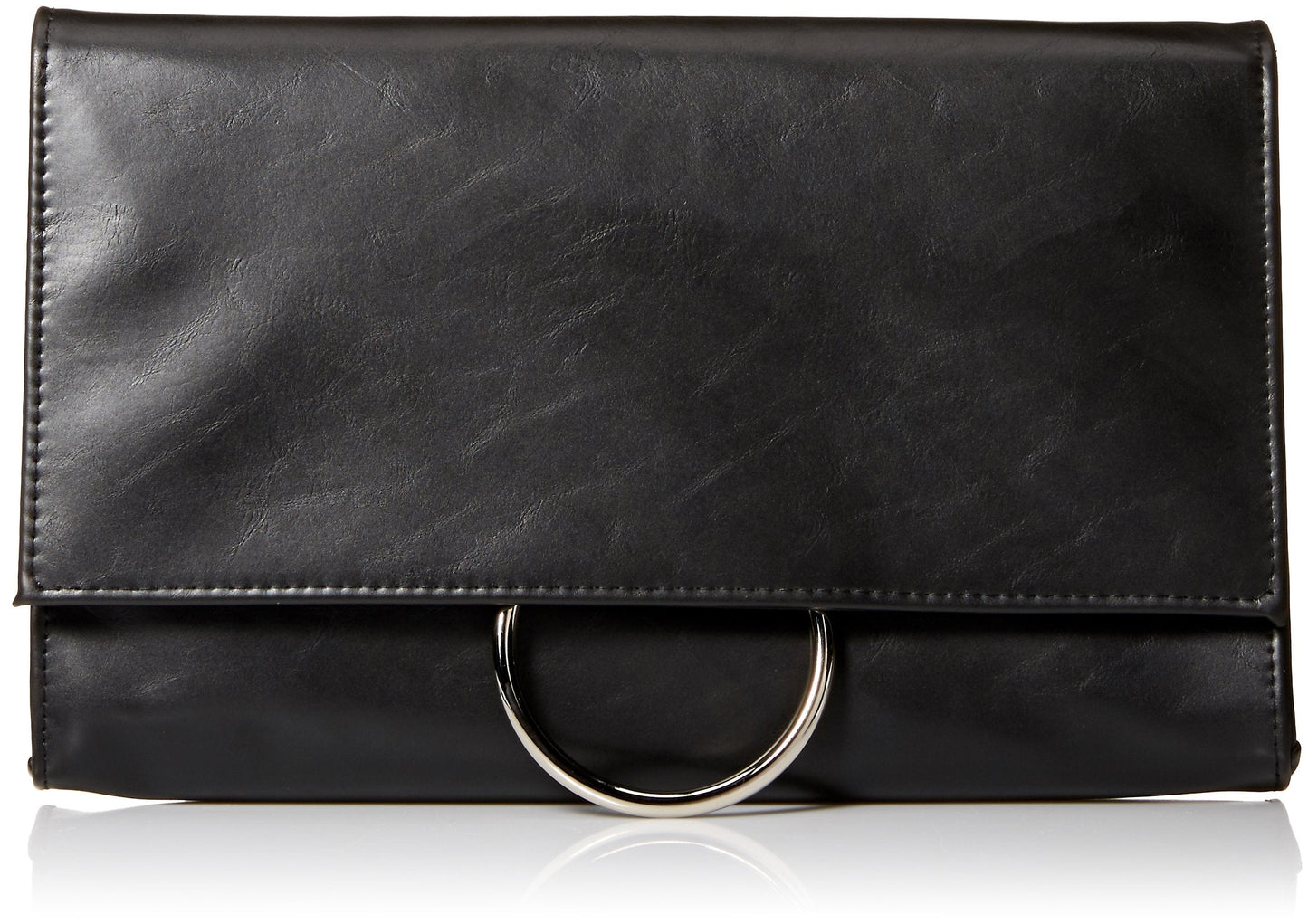Jessica McClintock womens Nora Solid Large Envelope Clutch with Ring Closure, Black, One Size US