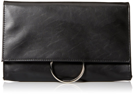 Jessica McClintock womens Nora Solid Large Envelope Clutch with Ring Closure, Black, One Size US