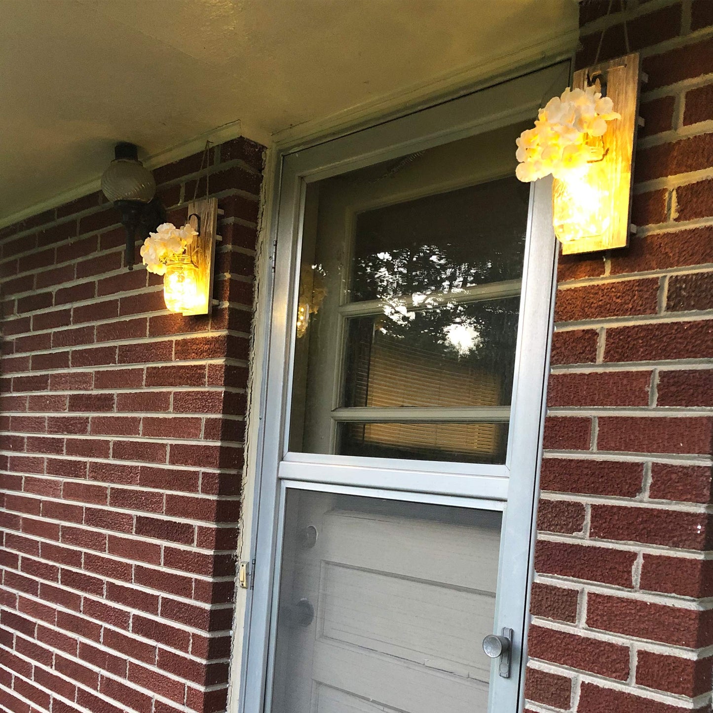 Besuerte Mason Jar Wall Sconces Set of Two, Wall Deco Cute Wall Decor with LED Fairy Lights, Art for Living Room Modern Decorations, House Decor, Rustic Brown