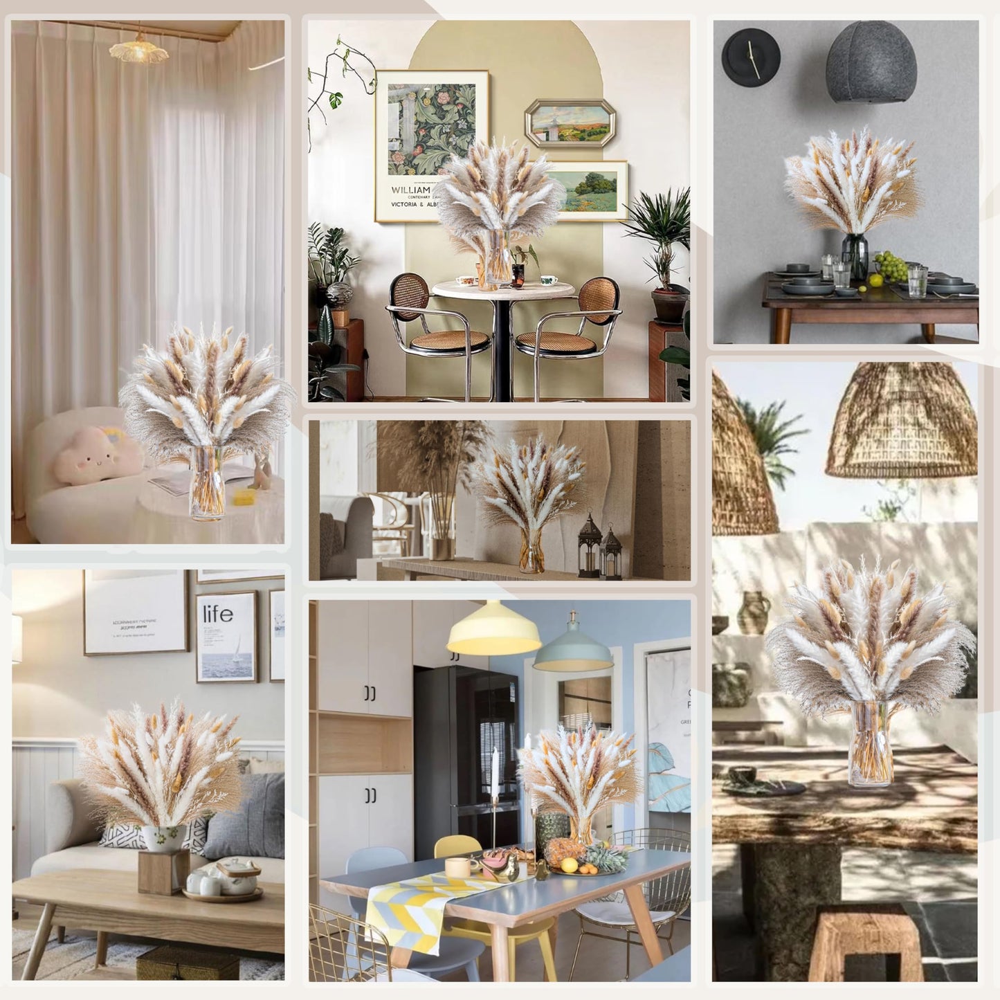 300PCS Natural Pampas Grass Mix Bouquet | Dried Pampas Bouquet for Wedding Boho Flowers Home Table Decor Desk Decor, Rustic Farmhouse Decor (300PCS)