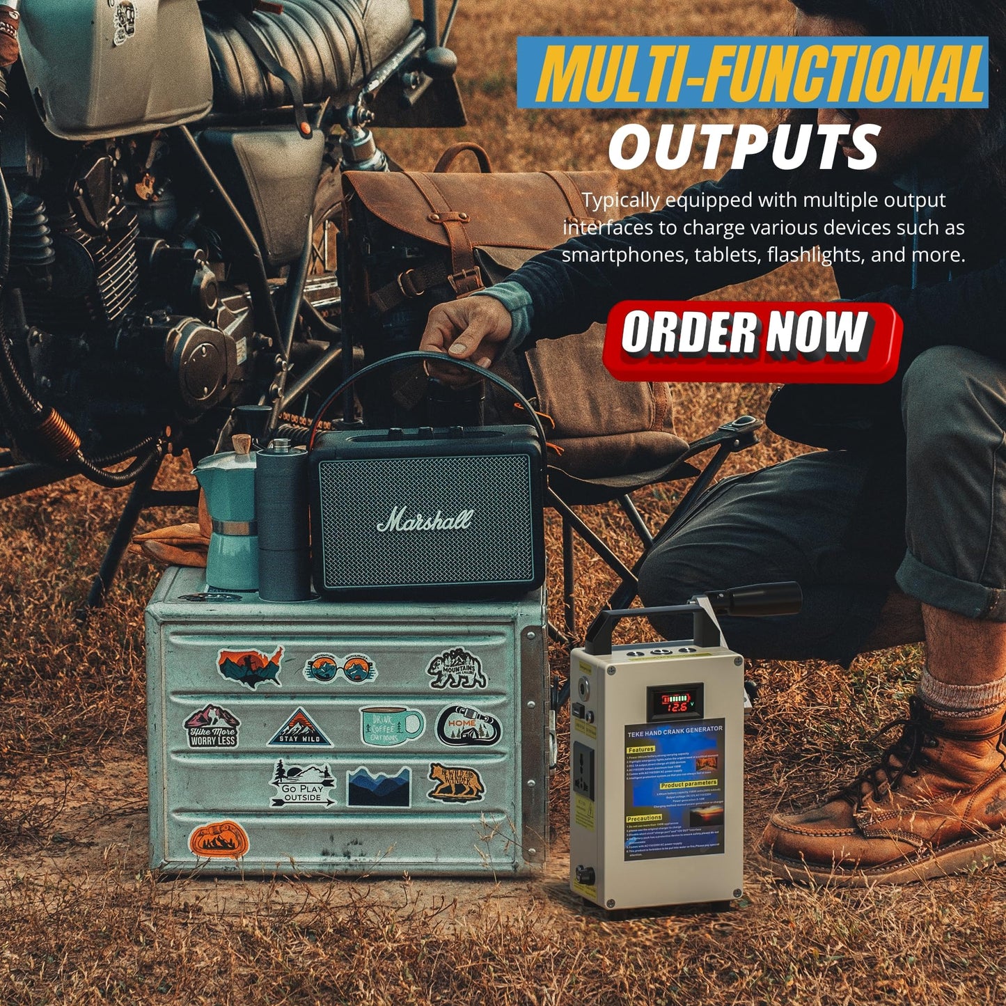 150W Hand Crank Generator, Portable Power Station w/Folding Handle, Aluminum Alloy Small Inverter Generator Rechargeable for Home Camping Outdoor Smartphone Charger