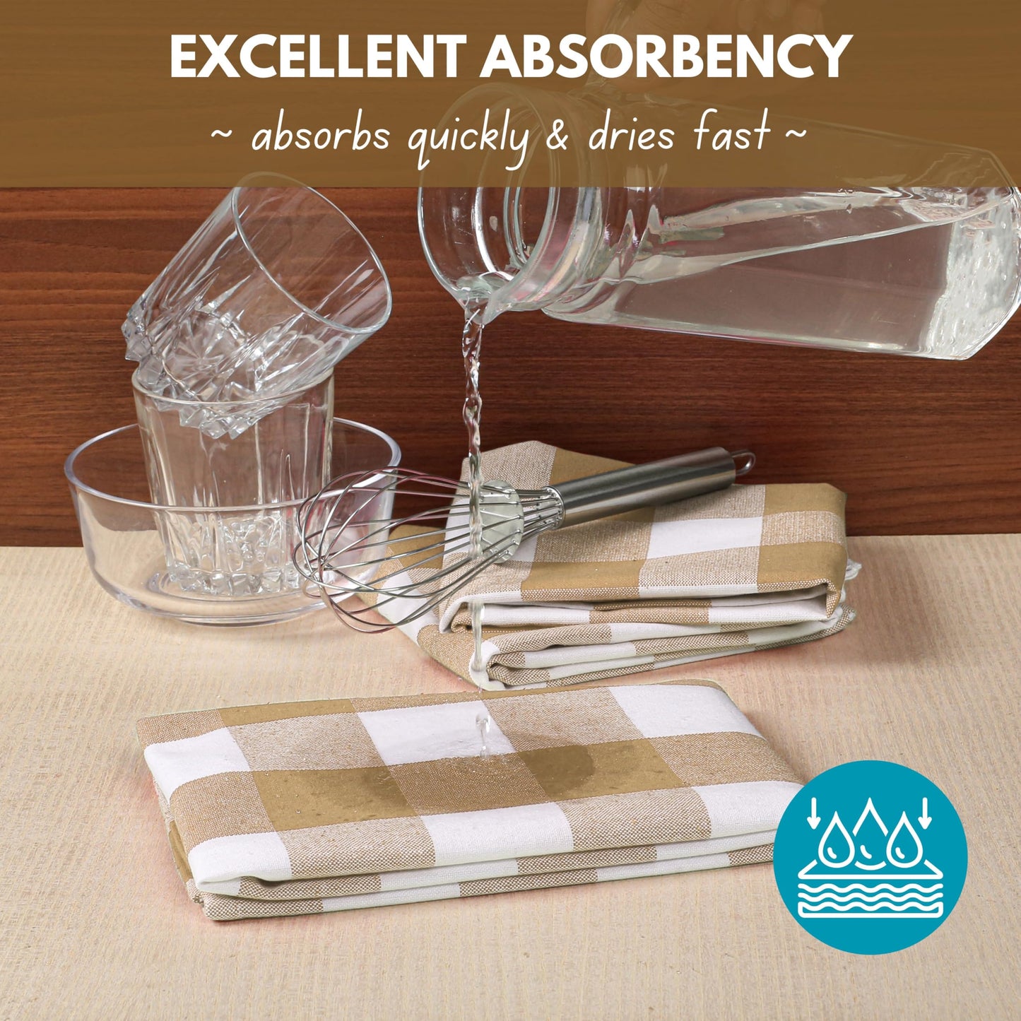 Native Fab 12 Pack Buffalo Check Kitchen Towel 16"x26" - Cotton Dish Towels Washable - Absorbent Tea Towels, Soft Hand Towel with Hanging Loop, Dish Cloth Set - Beige White