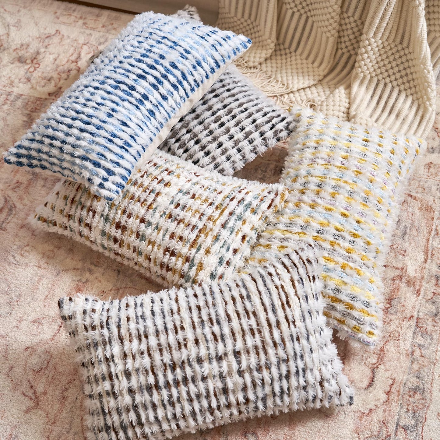 Aeckself Boho Chenille Tufted Pillow Cover 12x20 Inch, Rectangle Decorative Lumbar Throw Pillow Cover Neutral Pillowcase for Couch Bedroom Living Room, Black Gray