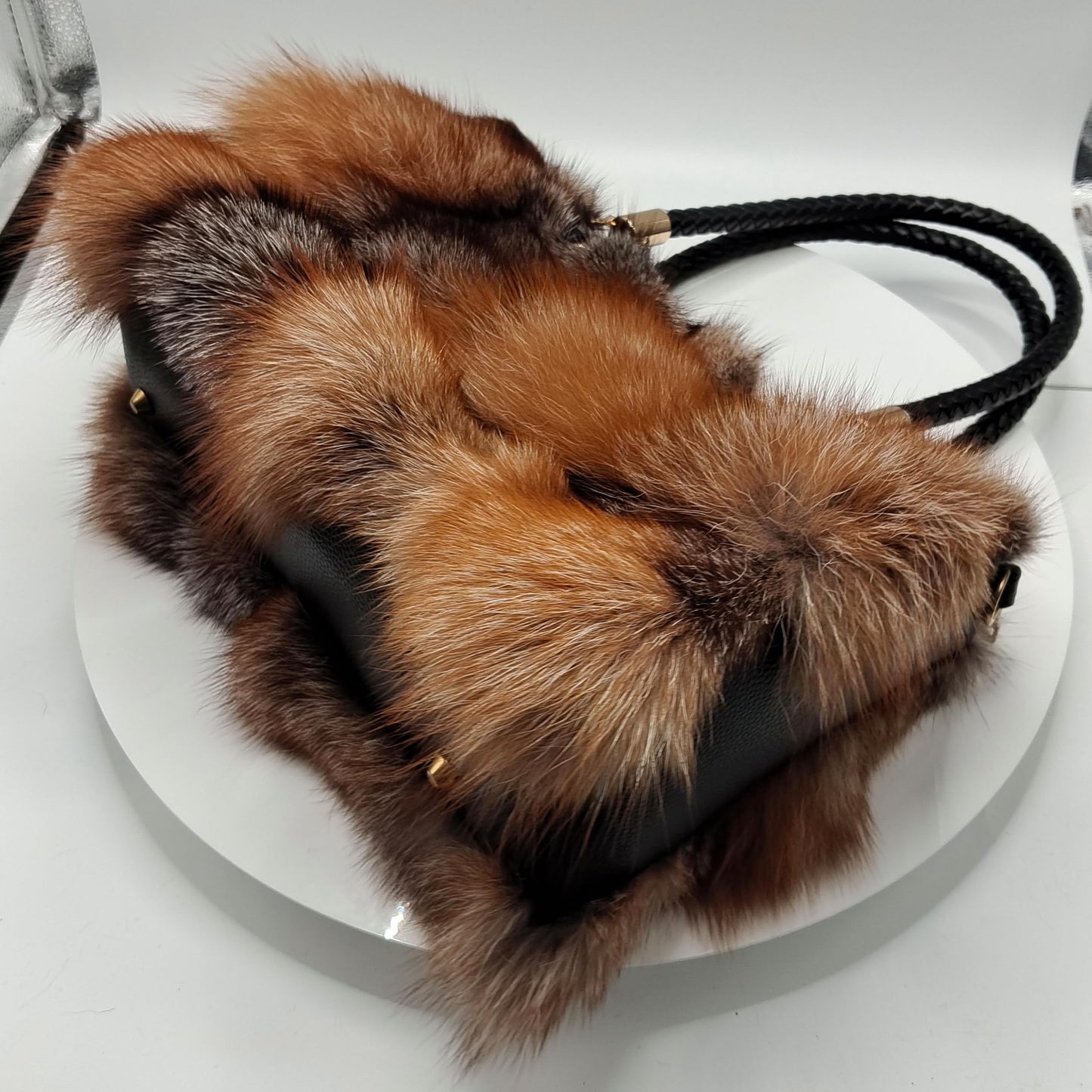 Fosrion Luxury Real Fox Fur Handbag For Women Ladies Furry Shoulder Bag (Fire)