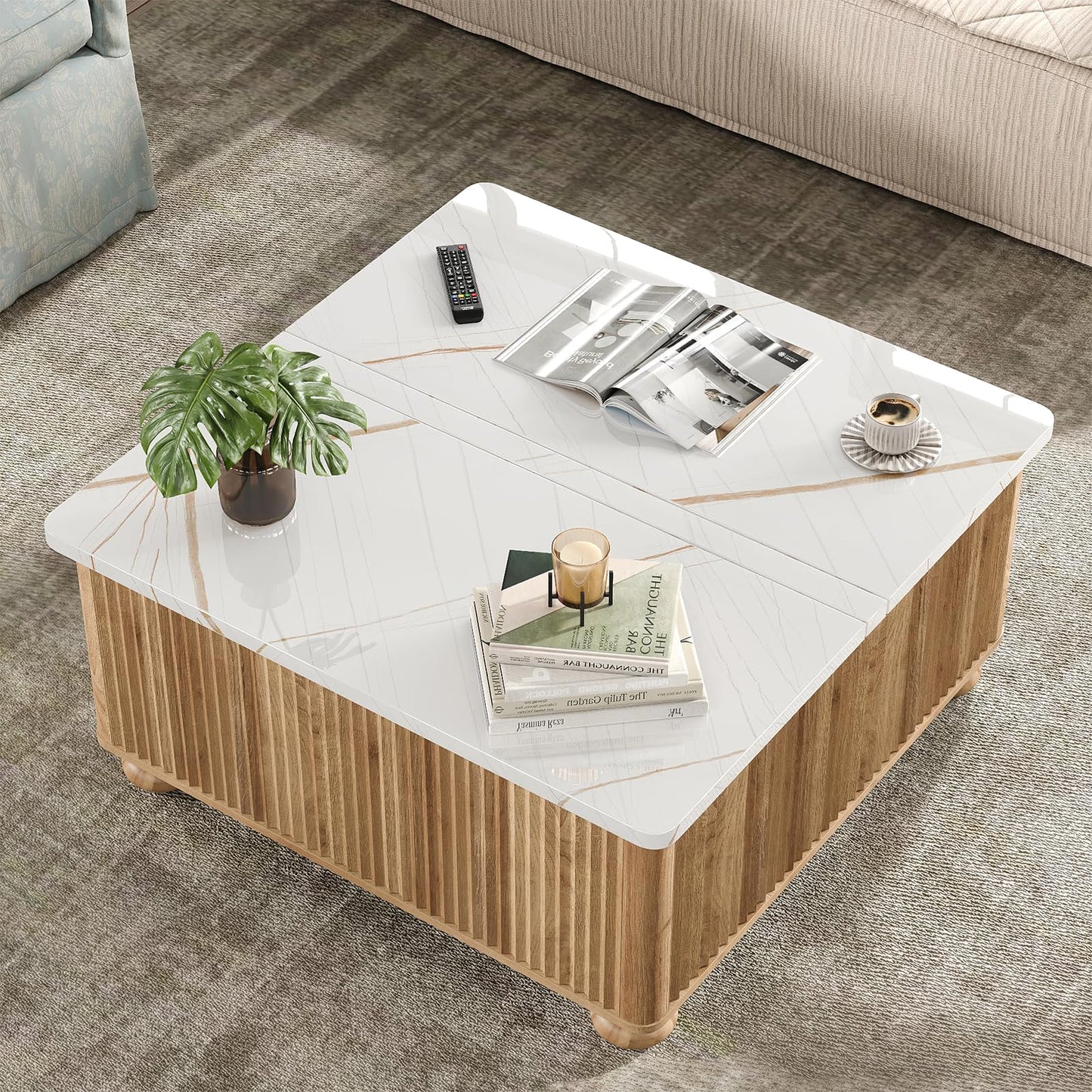 Yanosaku Lift Top Coffee Tables for Living Room, Square Coffee Table with Storage, Living Room Center Tables with Large Hidden Space for Bedroom, Home Office, Studio
