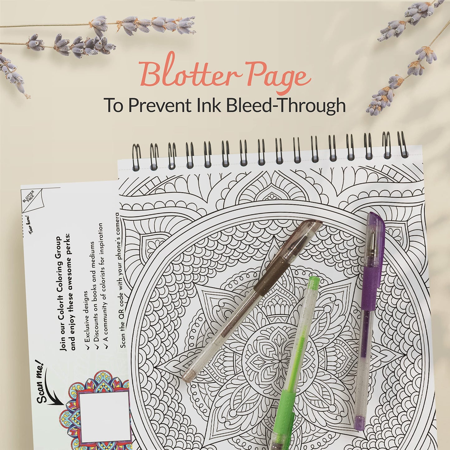 ColorIt Mandalas Volume VI Spiral Bound Adult Coloring Book with 50 Mandala Patterns for Relaxation and Stress Relief - Includes Perforated Pages, Thick Paper, Hardback Covers, and Blotter Page