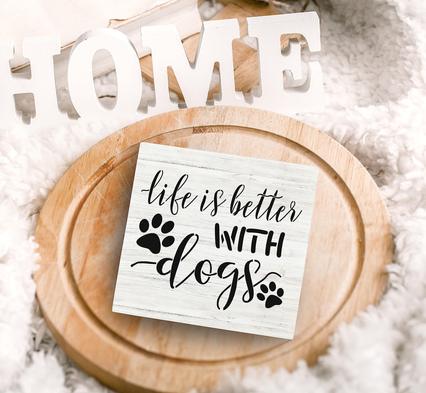 SRADMO Life Is Better with Dogs Wood Box Sign Desk Decor, Dog Lovers Saying Rustic Wooden Block Box Sign Decoration For Home Living Room Shelf Table Decor