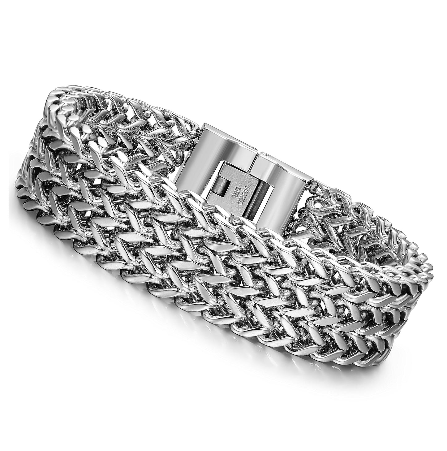 LOYALLOOK Stainless Steel 19MM Cuban Curb Link Chain Men's Bracelets Rock Link Wristband,9.1 Inches