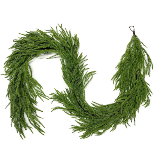 Senjie 6FT 2PCS Christmas Garlands Norfolk Pine Garland Real Touch Artificial Faux Greenery Garland for Holiday Indoor Outdoor Decor