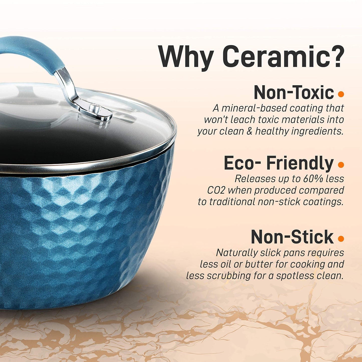 NutriChef 11 Pc Ceramic Cookware Set - Excilon Blue Diamond, Nonstick, Induction Ready, Includes Saucepan, Fry Pans, Dutch Oven, Utensils, Dishwasher Safe - NCCW11BD.7