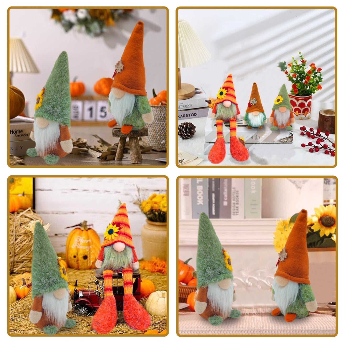Home Fall Decor Gnomes Plush - 3PCS Table Tiered Tray Christmas Decorations - Farmhouse Autumn Pumpkin Harvest Holiday Party Gnome Ornaments (Fall Gnomes Decor)