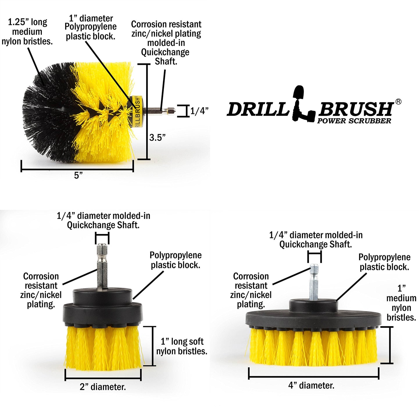 Drillbrush Drill Brush Attachment Set for Bathroom Cleaning – Power Scrubber Brush Kit for Tub, Tile, Shower, and Grout – All-Purpose Household Cleaning Brushes for Drill - Electric Grout Cleaner Kit