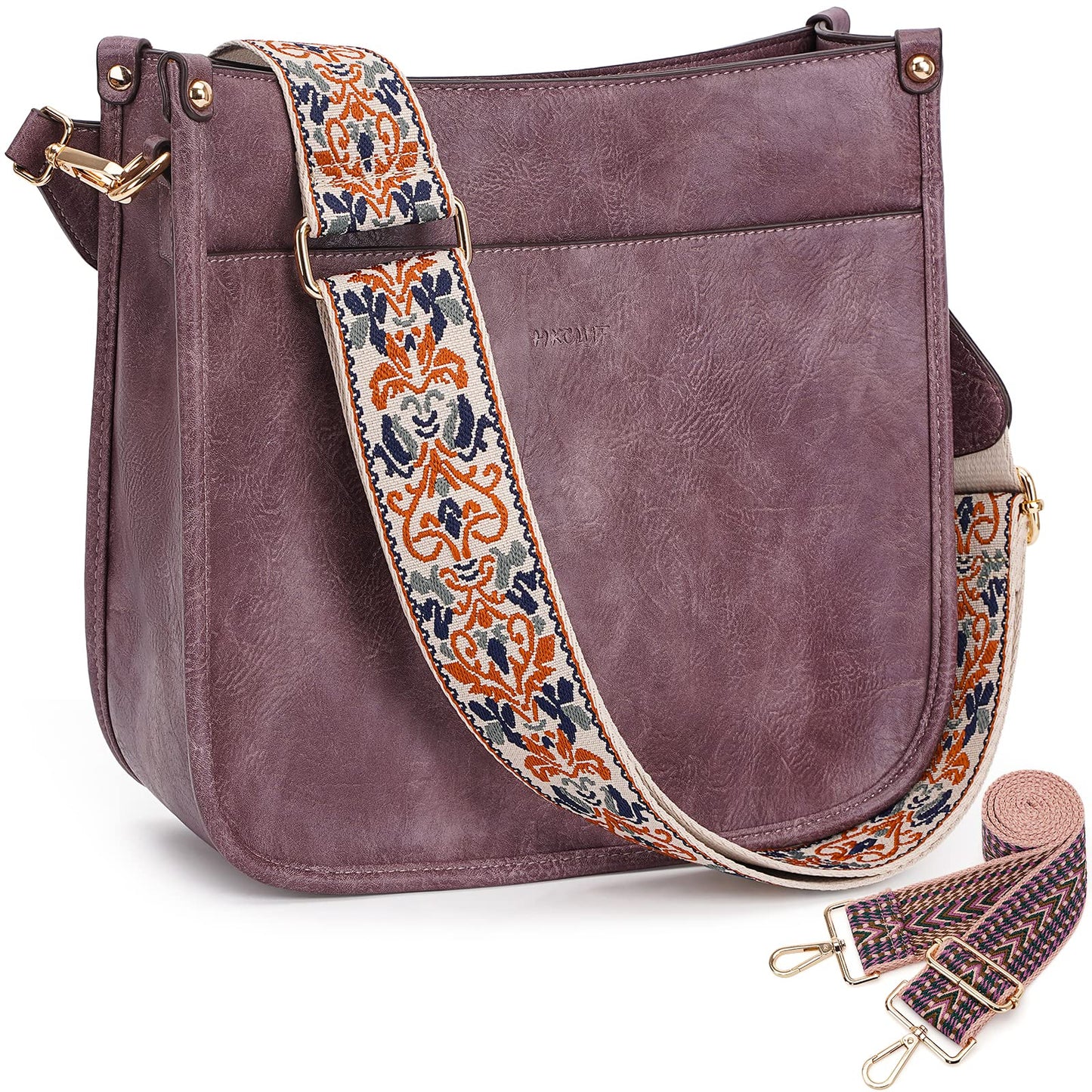 HKCLUF Crossbody Bags for Women Trendy Vegan Leather Hobo Handbags With 2pcs Adjustable Guitar Strap Crossbody Purse For Women(Purple)