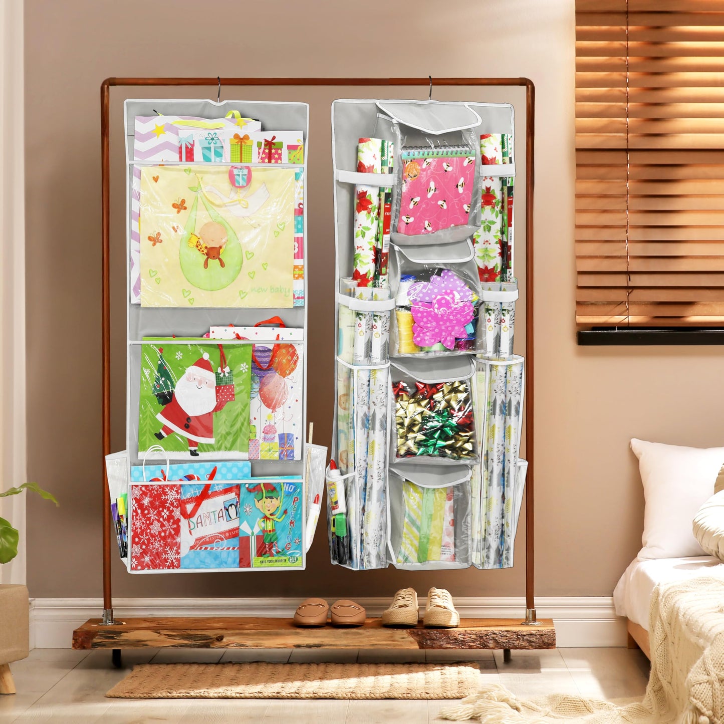 Simple Houseware Double-Sided Hanging Gift Wrap Organizer Storage Pockets, (Set of 1)