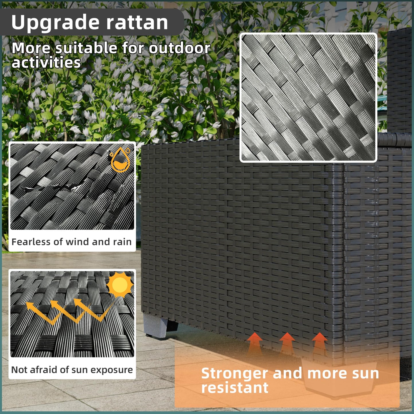 ELEGIBLISS 7 Pcs Patio Sectional Sofa - Outdoor Conversation Set PE Wicker Rattan Furniture with Coffee Table Patio Furniture for Porch Poolside Backyard Garden Modular Sofa Black Rattan