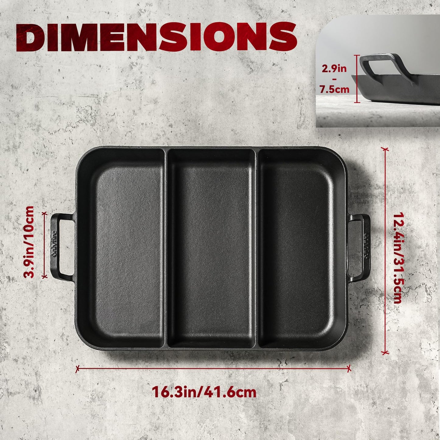 onlyfire Pre-Seasoned Cast Iron Skillet, 16 Inch Griddle Pan Frying Pan with Nonstick Perforated Grill Surface and Dual Handles, Cast Iron Grill Pan for Grills, Oven and All Stovetops