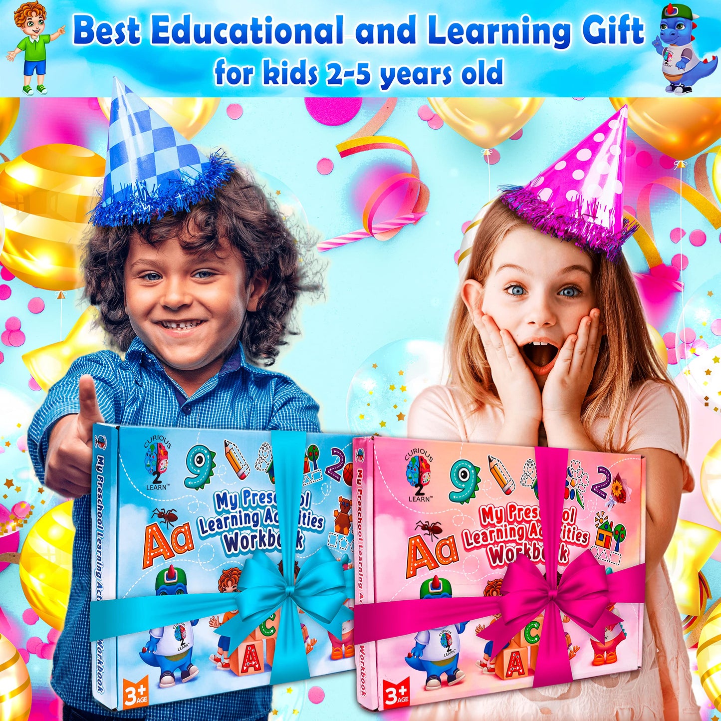 Curious 2 Learn Toddler Preschool Learning Activities | Handwriting Practice for Kids | Workbook Learning Resources| Tracing Kindergarten Workbooks | Busy Book | 4 Year Old Boy Birthday Gift | Blue