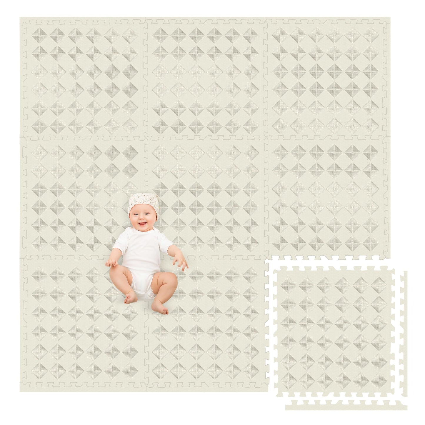 Play Platoon Large Kids Mats for Floors, 9 Tile 72 x 72 inch, Extra-Thick Interlocking Tiles, 24 x 24 in. Puzzle Mat Pieces with Border, Non-Toxic, Neutral Playmat Rug for Toddlers & Children