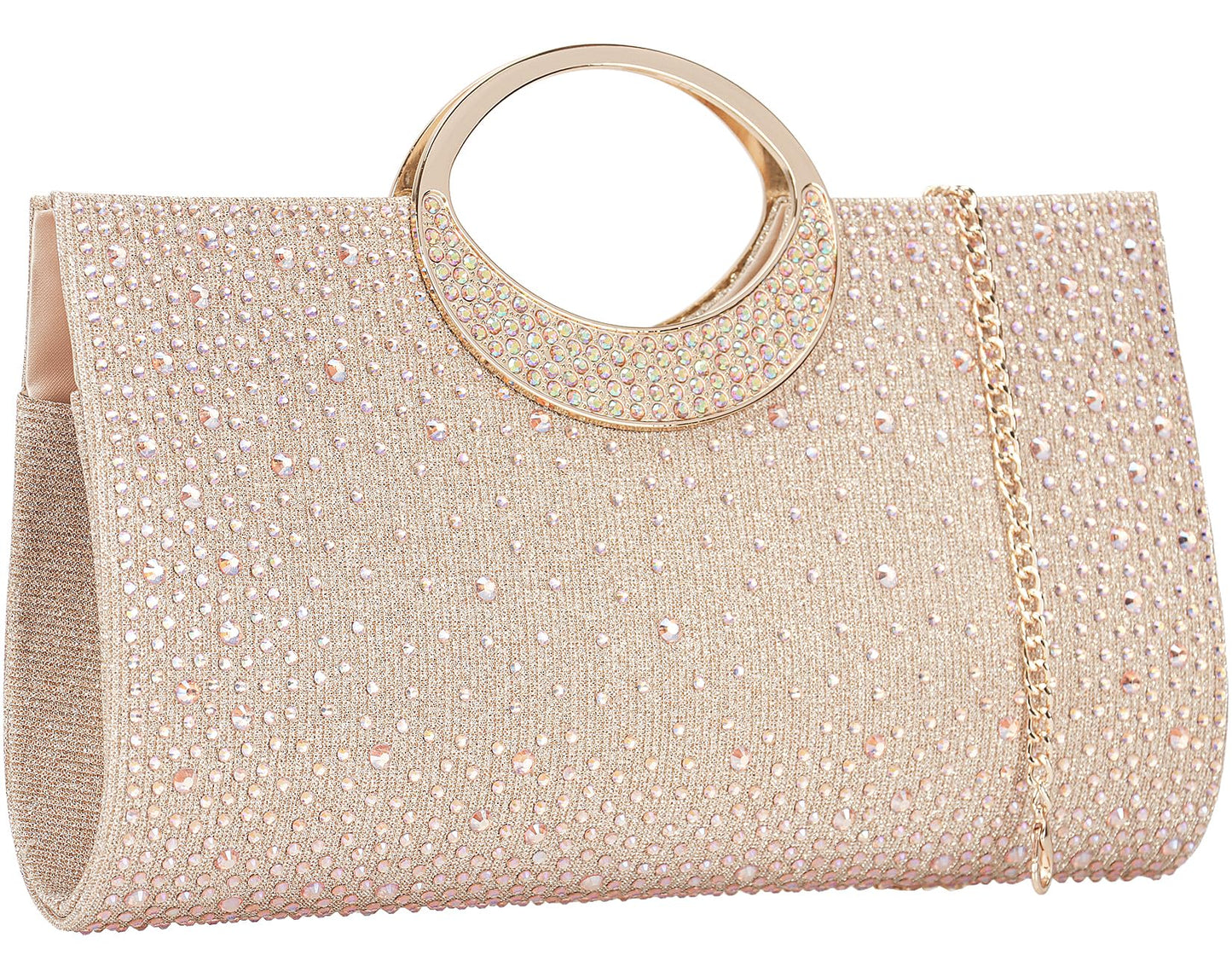 Dexmay Rhinestone Clutch Handbag with Crystal Handle for Wedding Party Elegant Clutch Purse for Women Champagne
