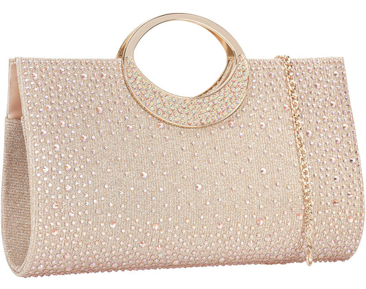Dexmay Rhinestone Clutch Handbag with Crystal Handle for Wedding Party Elegant Clutch Purse for Women Champagne