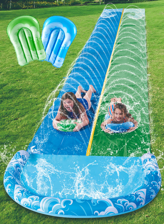 JOYIN 22.5ft Water Slides and 2 Bodyboards, Lawn Water Slide Summer Slip Waterslides Water Toy with Build in Sprinkler for Backyard Outdoor Water Fun for Kids