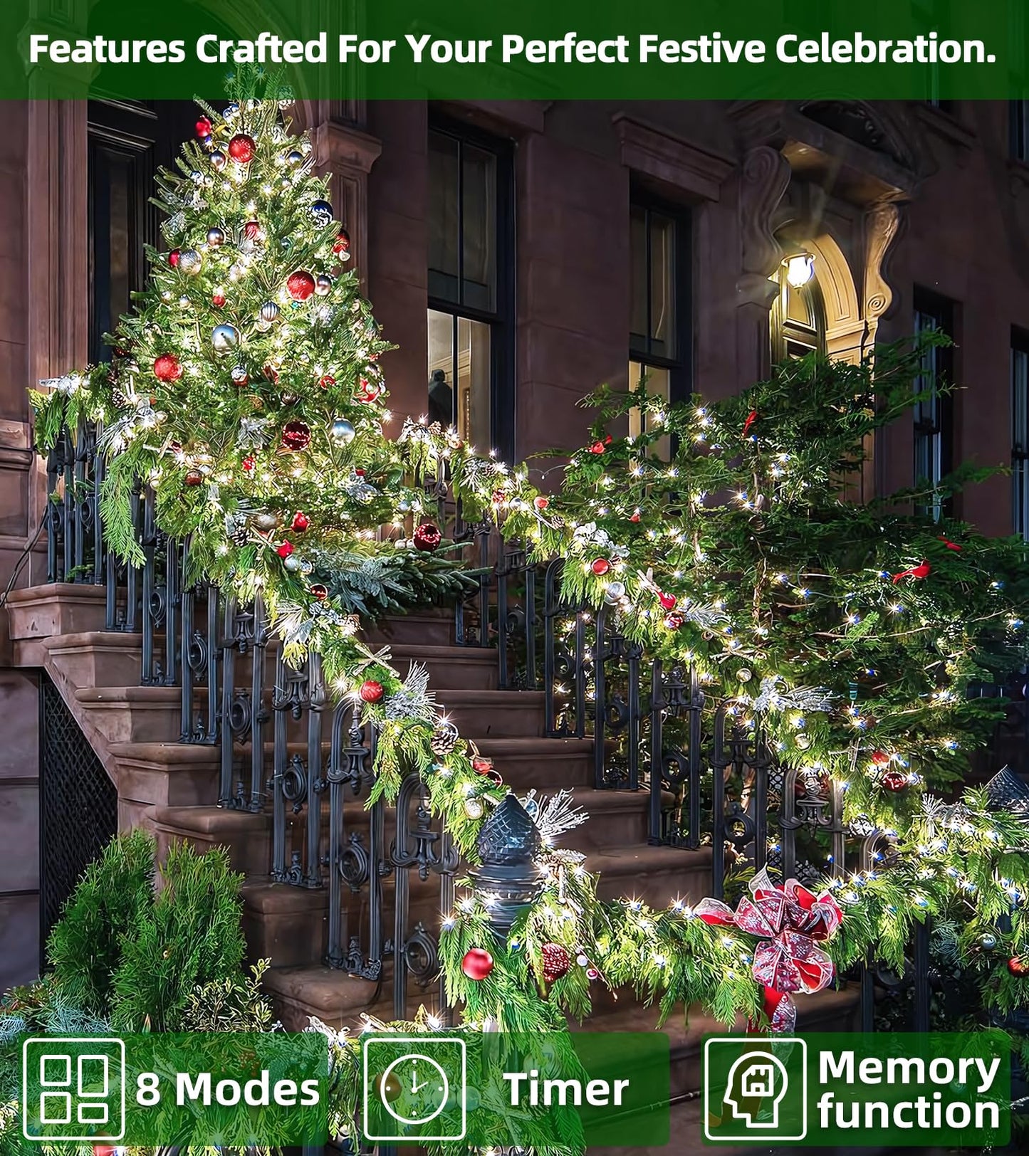 1500 LED 492FT Christmas Lights Outdoors, Green Wire LED String Lights with Timer Memory, Christmas Tree Lights for Indoor Outdoor Christmas Decorations Party Xmas Wedding Garden Patio Cool White