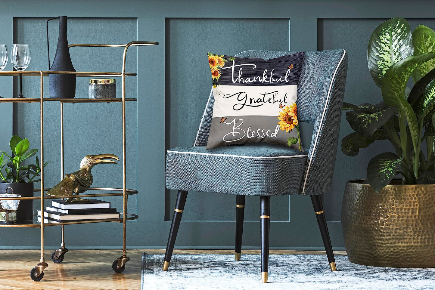 ZNGFON Thankful Grateful Blessed Sunflower Gifts Farmhouse Soft Throw Pillow Cover Cushion Cover Decor for Sofa Couch Bed 18x18 Inch