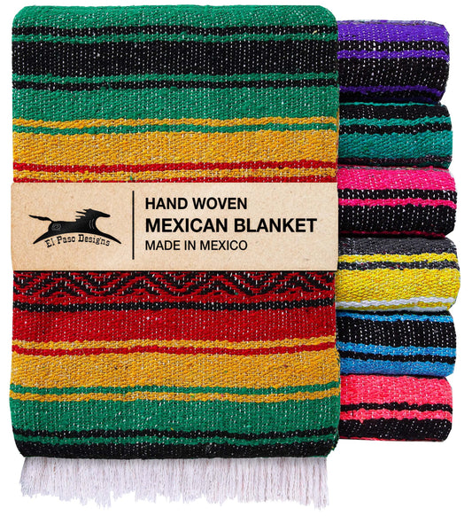 El Paso Designs Mexican Yoga Blanket – Colorful Falsa Serape Throw for Yoga, Beach, Picnic, Saddle, or Home Décor – Soft Woven Boho Blanket (Rasta)