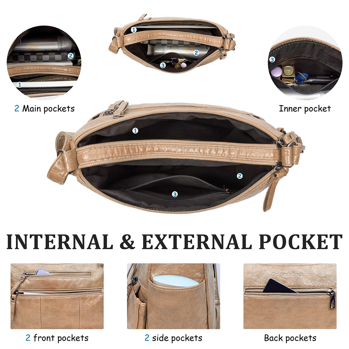 VOLGANIK ROCK Purses for Women Soft PU Leather Shoulder Bag Ladies Crossbody Purse and handbags Lightweight Pocketbook