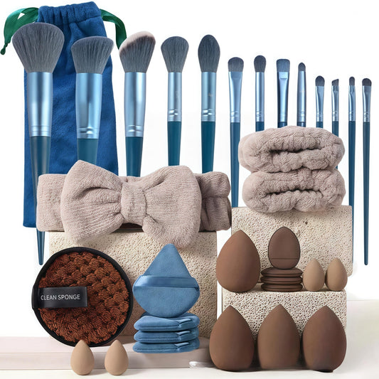 Makeup Brush Set 33 Pcs Makeup Tool Set Premium Synthetic Foundation Powder Concealers Eye shadows Blush Makeup Brushes (blue, 33 Piece Set)