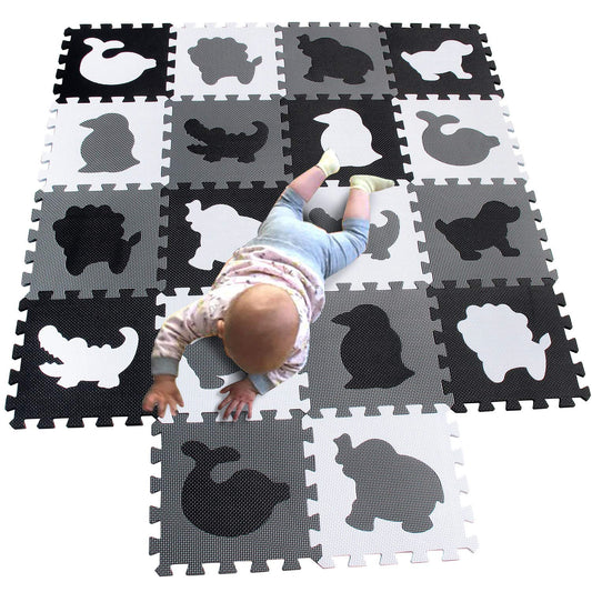 MQIAOHAM® 18 Pieces Puzzle Play Mats, Soft Baby Play Mat, Kids Interlocking Foam Floor Tiles, Toddlers Carpet Playmats Animal G301018-P051HBH