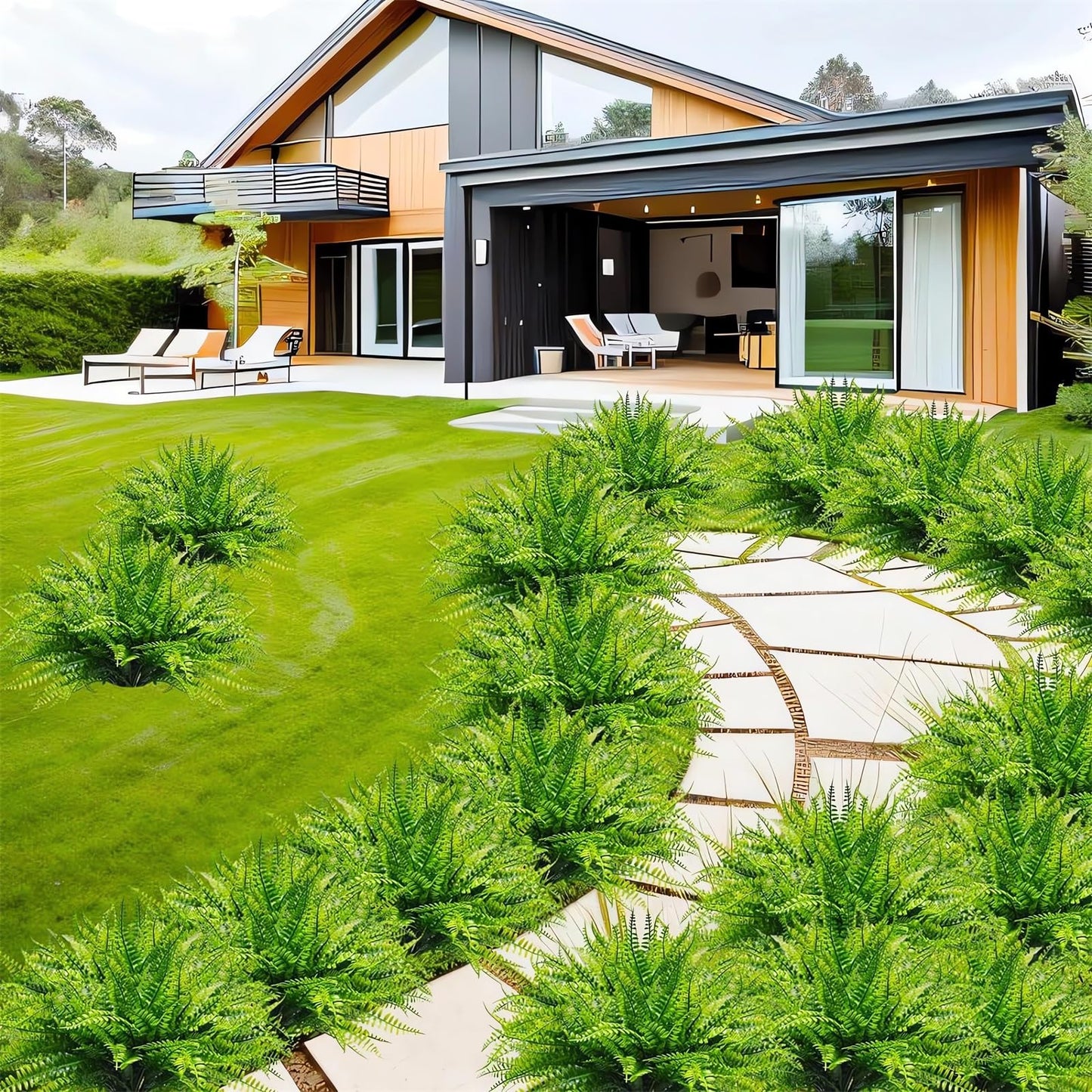 UV Resistant Lifelike Artificial Boston Fern - 2024 New Faux Boston Ferns Outdoor Planter Large, Realistic Fake Feen Hanging Silk Fern Stems Indoor Basket Plant Urn Fillers Front Porch (2, Green)