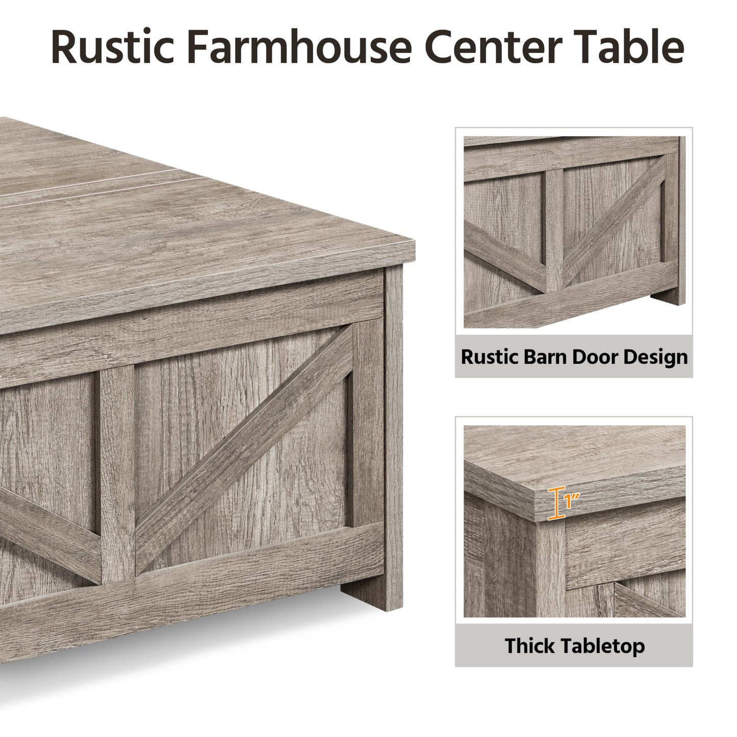Yaheetech Lift Top Coffee Table, Square Farmhouse Coffee Table with Hidden Storage Compartment, Wood Center Table for Living Room, Home Office, Gray