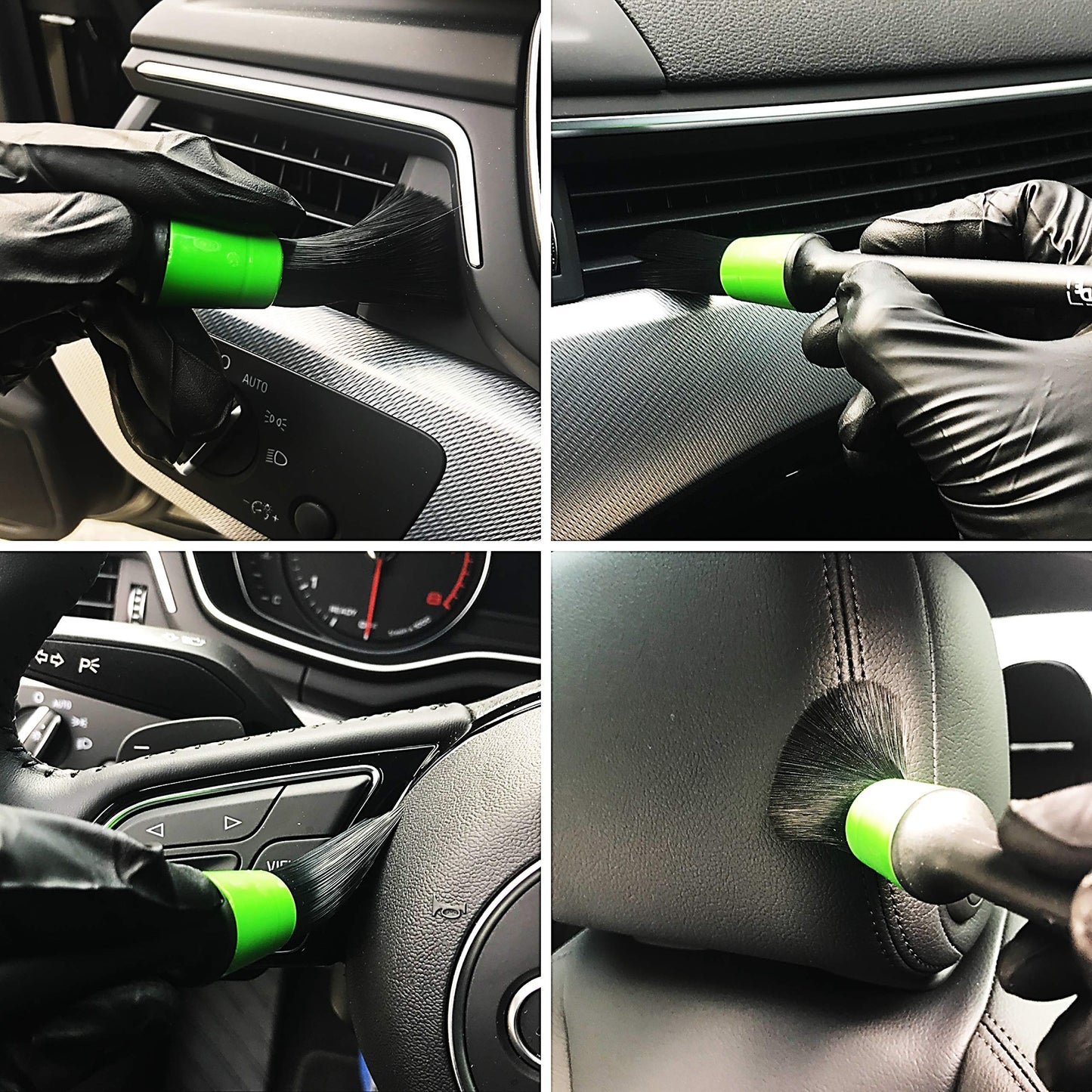 Detailshark Auto Detailing Brush Set (5) Best Car Detailing Brush Kit - Lug Nut/Leather/Wheel/Interior/Seat/Upholstery/Engine Washing - Reliable Brushes - Green