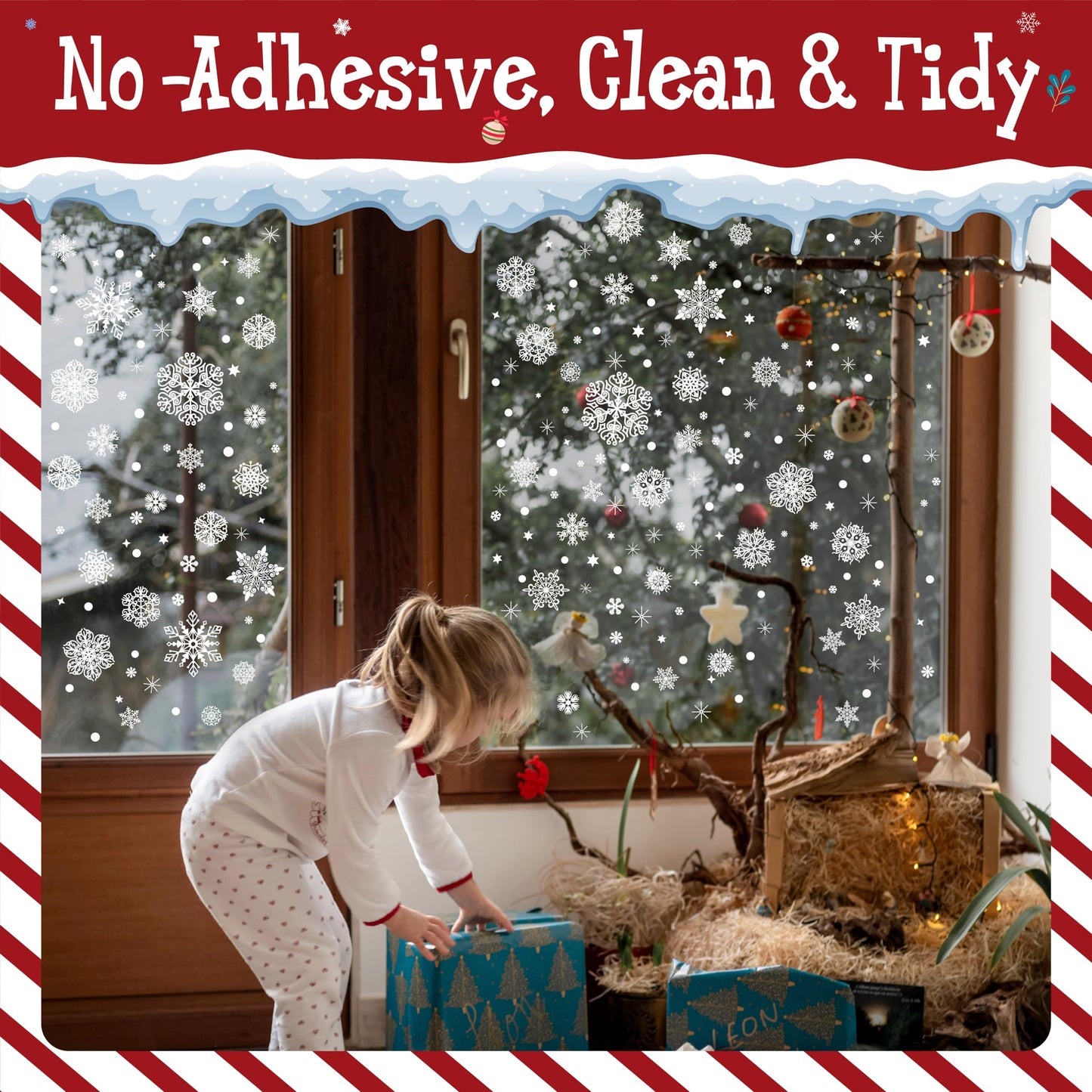 1000+ Double Sided Snowflake Window Clings, 30+ Designs Christmas Static Stickers Window Decoration Xmas Ornaments Reusable Winter Party Supplies New Year Decals for Winter Holiday (10 Sheets)