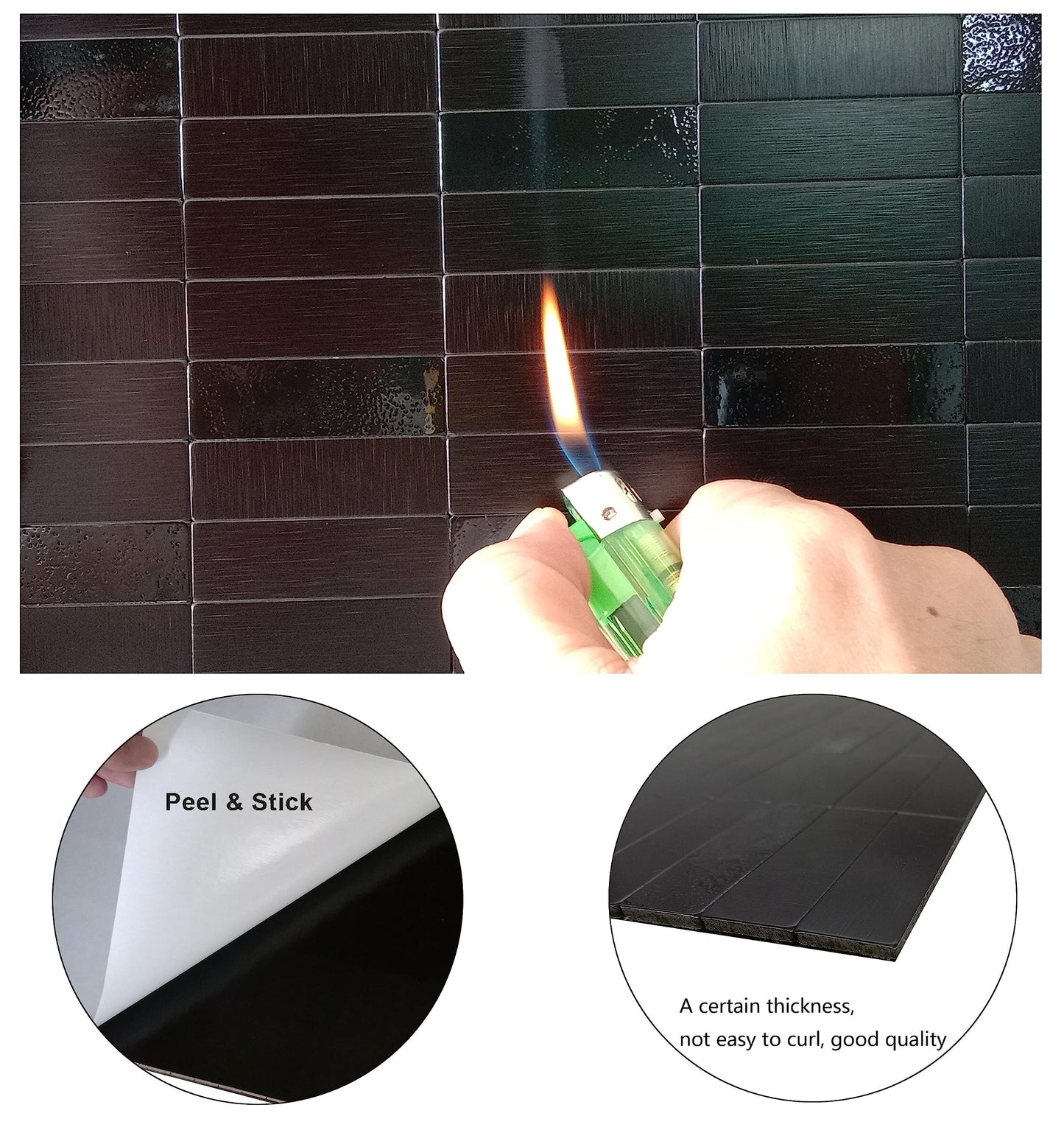 XUANINY Peel and Stick Tile Backsplash Self- Adhesive Wall Tiles Aluminum Mosaic Sticker for Kitchen (11.33"x11.92" Per Sheet, Pack of 10 pcs) (Black Brushed 10)