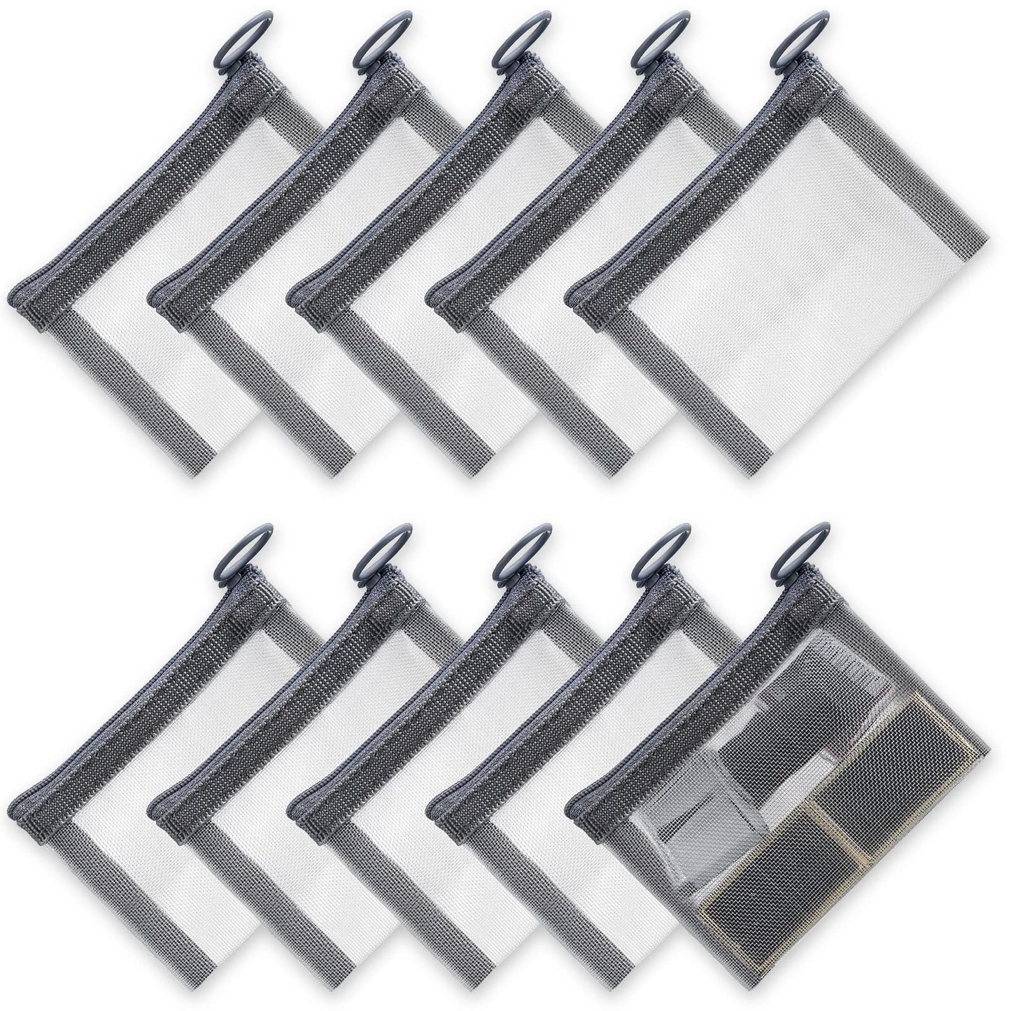 Frienda 10 Pcs Small Mesh Bags with Zipper Mini Zipper Mesh Bags Nylon Cosmetic Coin Purse Pouches Portable Reusable Storage Pouch with Keychain for Women Home Travel(5 x 4 Inch,Grey)