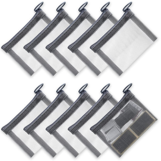 Frienda 10 Pcs Small Mesh Bags with Zipper Mini Zipper Mesh Bags Nylon Cosmetic Coin Purse Pouches Portable Reusable Storage Pouch with Keychain for Women Home Travel(5 x 4 Inch,Grey)